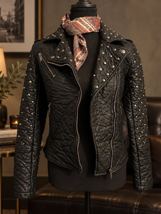 Glamorous Jackets & Blazers - Glamorous Studded Faux Leather Moto Jacket XS Black Biker Punk Rocker Y2K